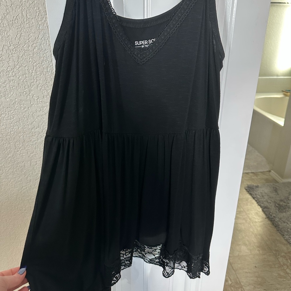 Super Soft Black Lace Trim Tank Top